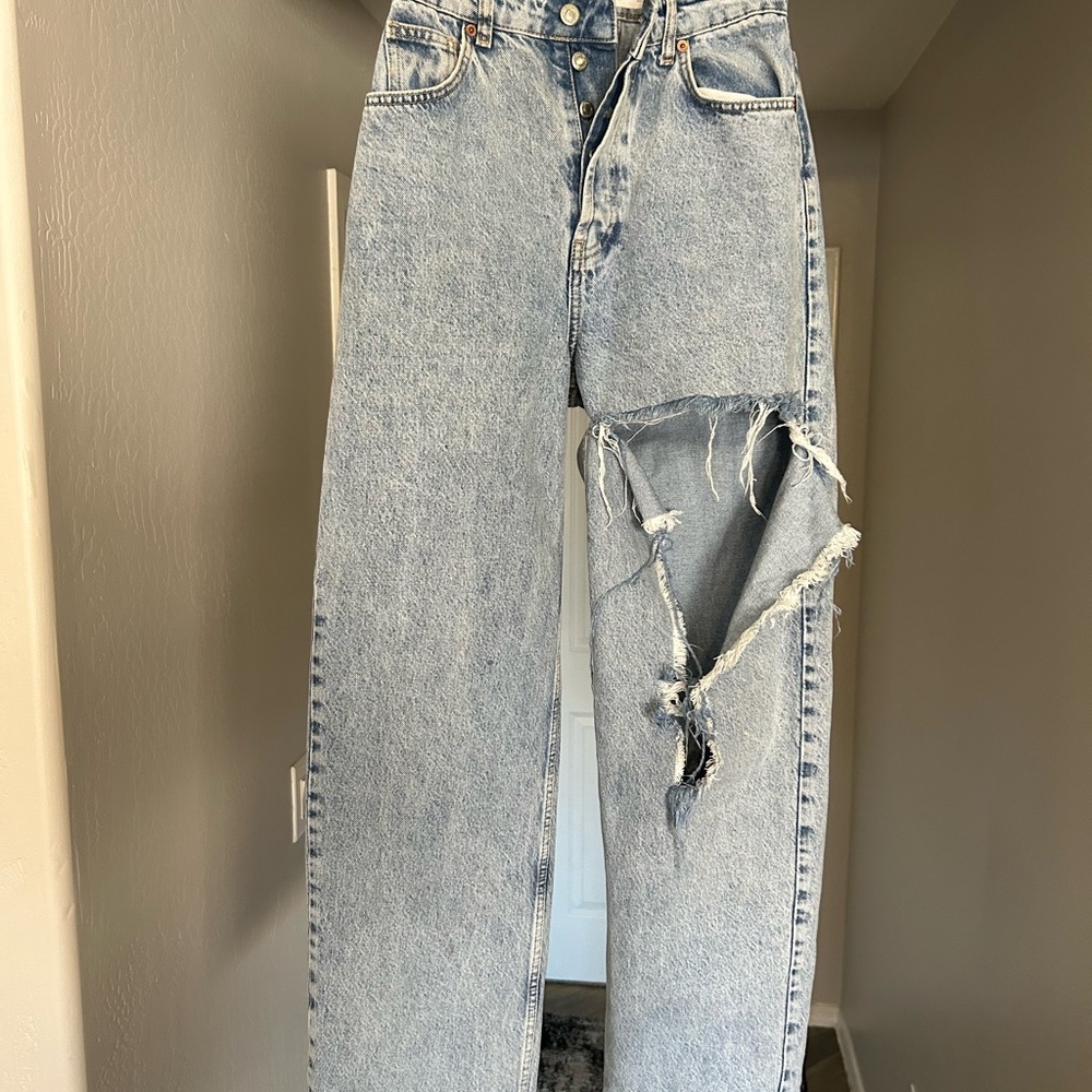Topshop Light Blue Mom Jeans with Rip